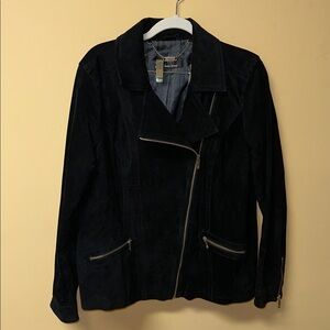 DENNIS BASSO Suede Leather Moto Jacket Black
